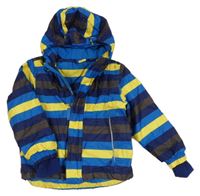 Tmavomodro-žlutá pruhovaná šusťáková zimní funkční bunda s kapucí Lupilu