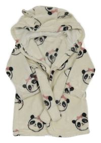 Smetanový plyšový župan s pandami a kapucí George