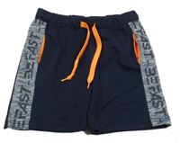 Tmavomodré sportovní kraťasy s pruhem s nápisem Topolino