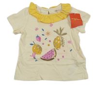 Nové - smetanovo-žluté tričko s ovocem z flitrů 