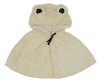 Smetanové kožešinové podšité pončo a kapucí s oušky 