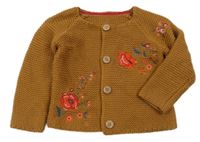 Hnědý propínací svetr s květinami Nutmeg