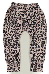 Růžovo-hnědo-černé leopardí lehké kalhoty