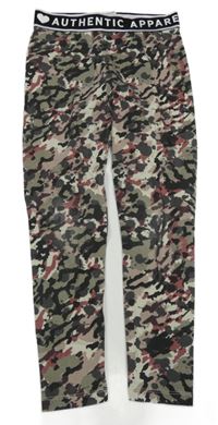 Šedo-růžové army legíny s nápisem v pase 