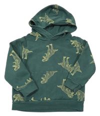 Tmavozelená mikina s dinosaury a kapucí H&M