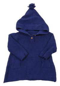 Tmavomodré třpytivé svetrové šaty s kapucí M&S