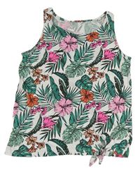Bílý květovaný crop top s listy C&A