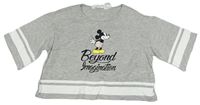 Šedé crop tričko s pruhy a Mickeym zn. H&M
