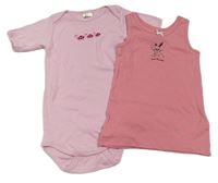 2set - růžové body s želvami + růžová košilka s králíčkem 