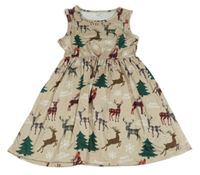 Béžové šaty se stromy a jeleny Shein