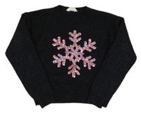 Černý třpytivý svetr s vločkou z flitrů Primark