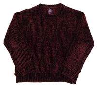 Vínový žinylkový svetr 