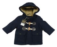 Nové - Tmavomodrý flaušový zateplený kabát s kapucí Next