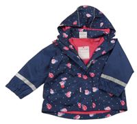 Tmavomodrá šusťáková podšitá bunda s beruškami a kapucí Topomini