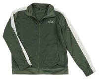 Khaki-bílá propínací thermo mikina s nápisem 