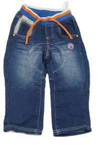 Tmavomodré teplákové rifle s nášivkou a úpletovým pasem Ergee