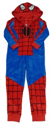 Červeno-modrá plyšová kombinéza s kapucí - Spiderman