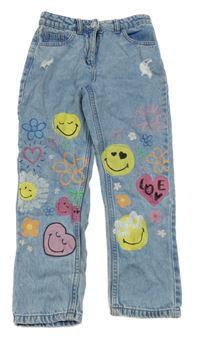 Světlemodré rifle se smajlíky a prošoupáním Next