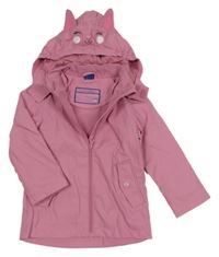 Růžová voděodolná zateplená bunda s kapucí s čumákem 