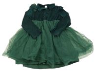 Tmavozelené žebrované sametové šaty s tylovou sukní Shein