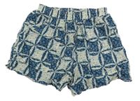 Smetanovo-tmavomodré vzorované květované lehké kraťasy Dunnes