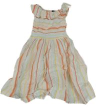 Smetanovo-oranžovo-žluto-modré pruhované plátěné šaty Kiabi