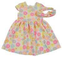 2set - Bílo-barevné květované šaty + čelenka Nutmeg