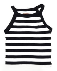 Tmavomodro-bílý pruhovaný žebrovaný crop top Reserved