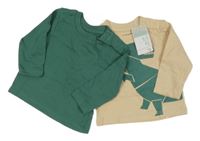 Nové - 2set - 2x triko - zelené + béžové s dinem Primark