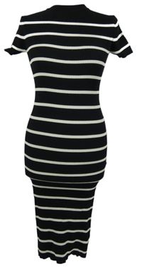 Dámské černo-bílé proužkované žebrované pletené šaty Primark 