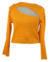 Dámské oranžové žebrované crop triko s průstřihem Only 