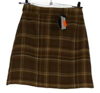 Nové - Dámská hnědá kostkovaná vlněná sukně Amisu 