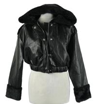 Dámská černá koženková crop bunda s kapucí Shein 