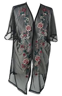 Dámský černý květovaný tylový cardigán 