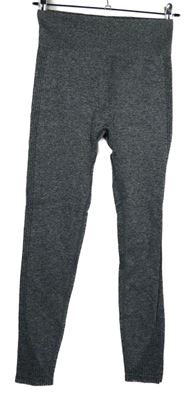 Dámské šedo-černé melírované sportovní legíny s proužky 