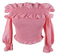Dámská růžová žabičková crop halenka s volánky Shein