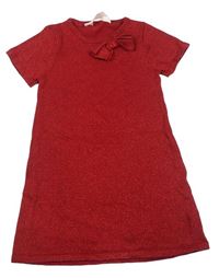 Červené třpytivé pletené šaty s mašlí zn. H&M