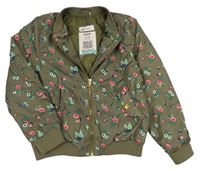 Khaki květinová šusťáková zateplená bunda Primark