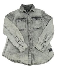 Černo-bílá riflová košilová bunda 