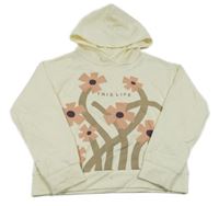 Smetanová crop mikina s kytičkami a kapucí Coccodrillo
