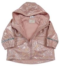 Světlerůžová třpytivá nepromokavá jarní bunda s kapucí Ergee