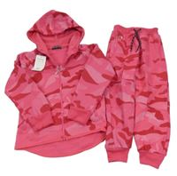 Nové - 2set- růžová army propínací mikina s kapucí+ tepláky