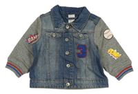 Modro-šedá riflovo/tepláková bunda s číslem a potiskem H&M