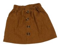Hnědá žebrovaná sukně s knoflíky Shein