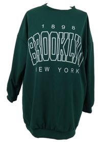 Dámská tmavozelená dlouhá oversize mikina s nápisem 