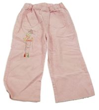 Růžové manšestrové kalhoty s medvídkem a srdíčky Disney