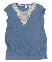 Modrá lehká halenka riflového vzhledu s krajkou H&M
