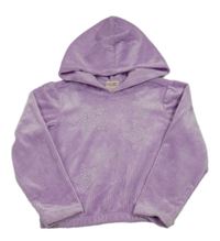 Lila sametová žebrovaná mikina s hvězdami a kapucí 