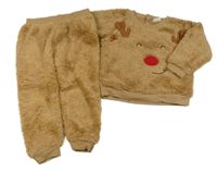 2set - Hnědá chlupatá mikina se sobem + tepláky Lupilu