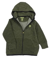 Khaki melírovaná propínací mikina s žebrováním a kapucí F&F